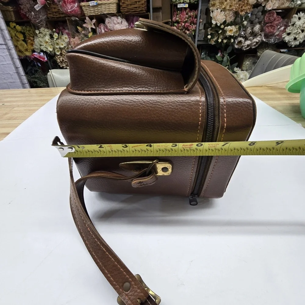 Vintage Hard Brown Leather? Like Camera Case Shoulder Bag Velvety Interior Strap